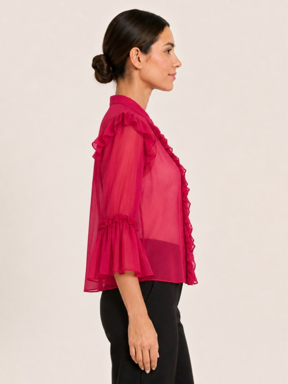 Alice + Olivia Silk Chiffon Ruffle Blouse Sheer Top Bell Sleeves Whimsigoth S - Picture 5 of 16